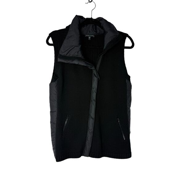 Eileen Fisher Merino Wool Puffer Trim Vest Black Sleeveless Funnel Neck M - Picture 1 of 10